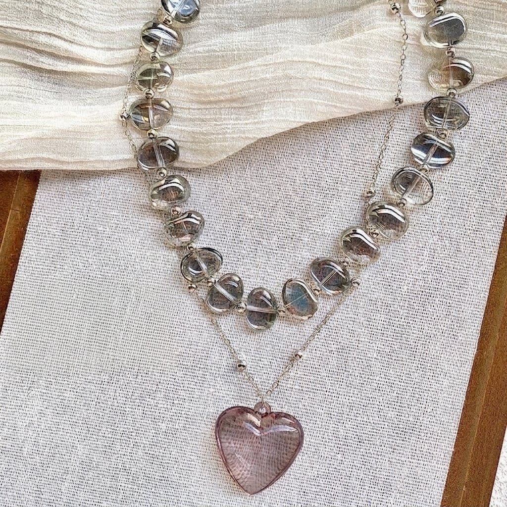 The French Romance: Layered Crystal Heart Choker