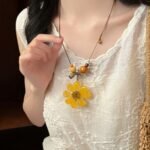 Yellow Resin Cosmos Flower Necklace