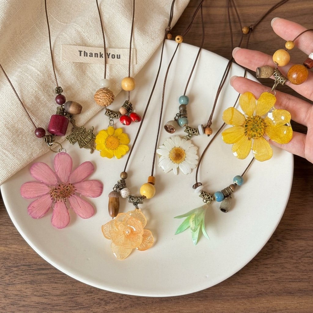 Vintage Bohemian Resin Flower Long Pendant Necklace
