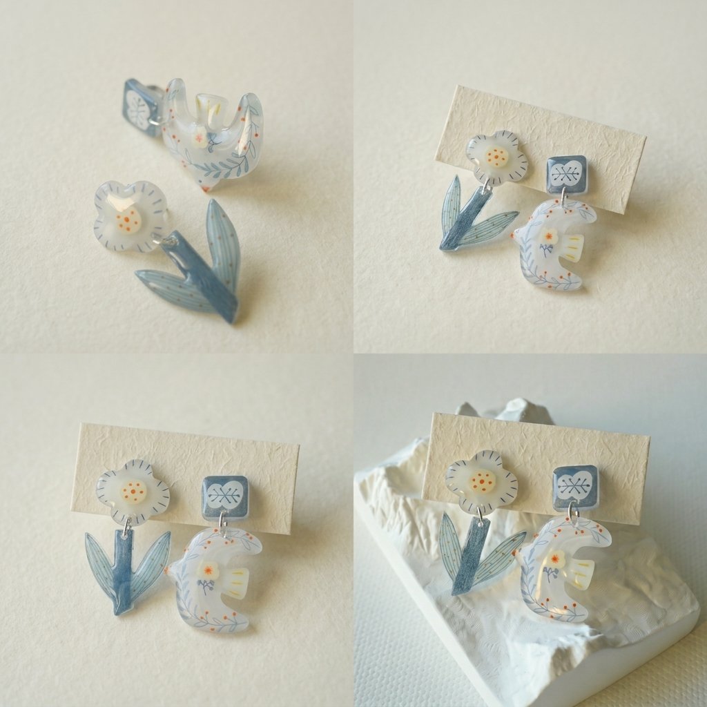 Artisan Peace Dove Pattern Earrings - Delicate Floral & Bird Studs / Clips