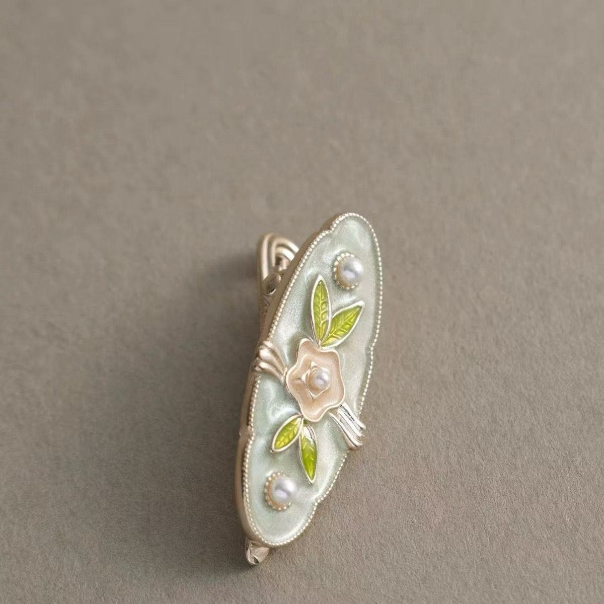 French Vintage Oil Painting Pearl Mini Hair Clip
